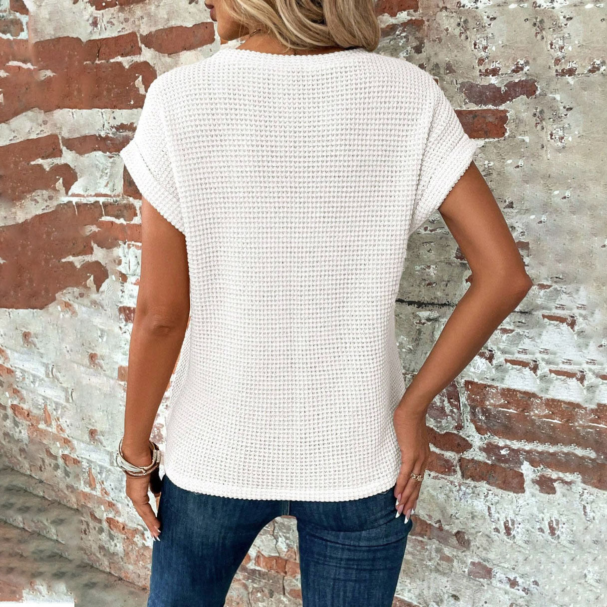 MONROE WAFFLE KNIT TWIST TEE