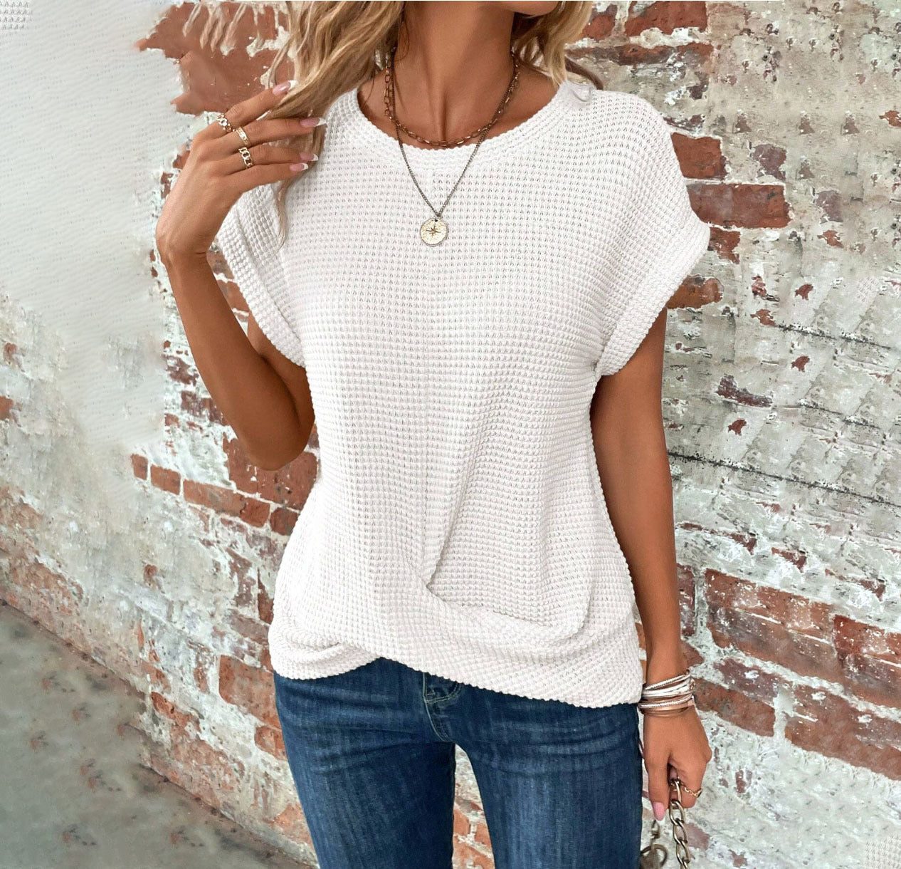 MONROE WAFFLE KNIT TWIST TEE