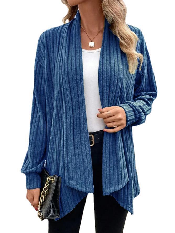 Lina-Ribbed Drape Cardigan