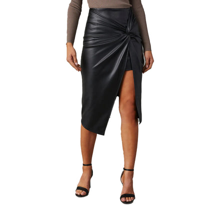Aria Asymmetric Leather Midi Skirt